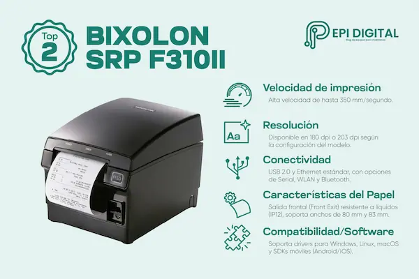 infografía sobre las características de la impresora térmica ticketera BIXOLON SRP-F310II