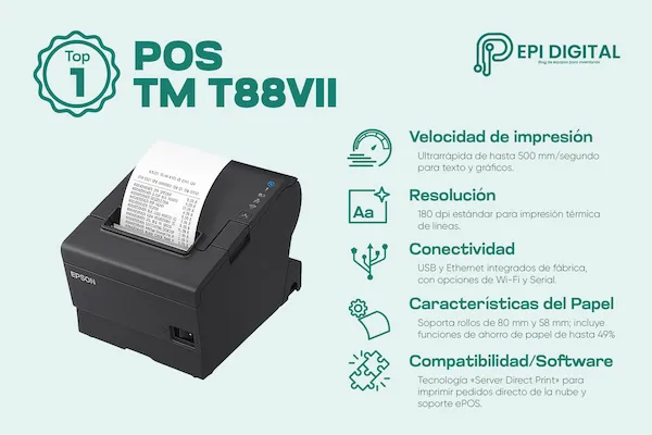 infografía sobre las características de la impresora térmica ticketera EPSON TM-T88VII