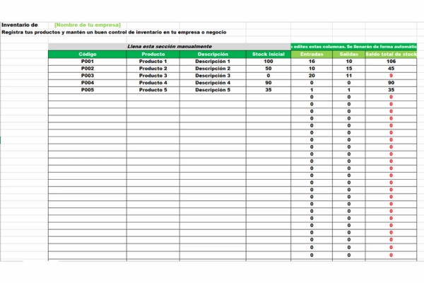 Plantilla para control de inventarios
