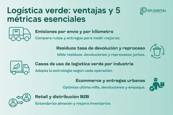 infografía sobre las 5 métricas clave de la logística verde