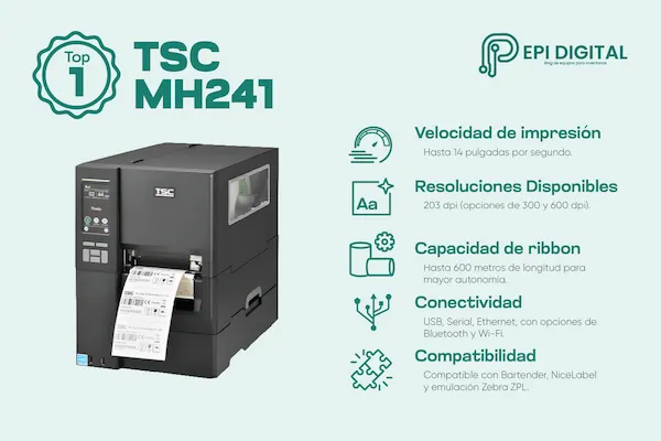 infografía sobre las características de la impresora industrial de etiquetas TSC MH241