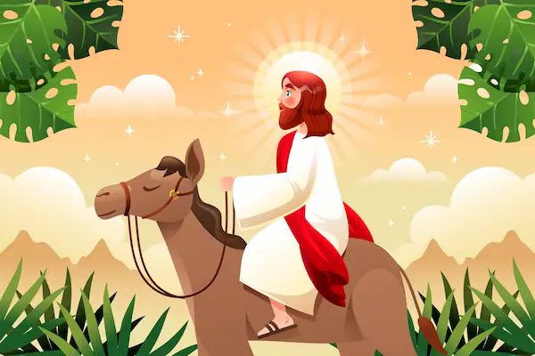 animación de Jesucristo llegando en burro al Domingo de Ramos