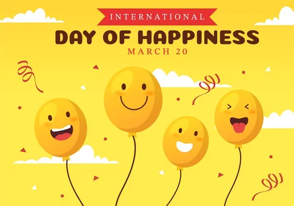 globos amarillos con mensaje de celebración del día internacional de la felicidad